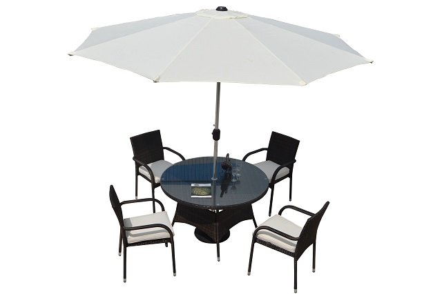 PAD-087/4 Seats Leisure Round Outdoor Garden Dining Set with Umbrella Hole
