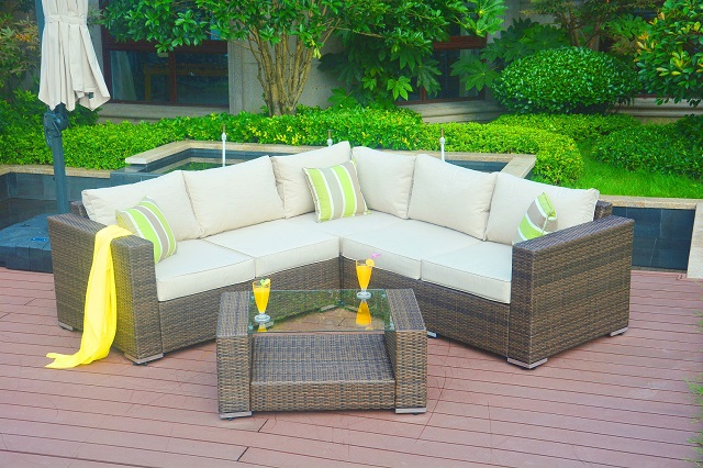 PAS-1115/New Design Economical L Shaped Rattan Garden Sofa
