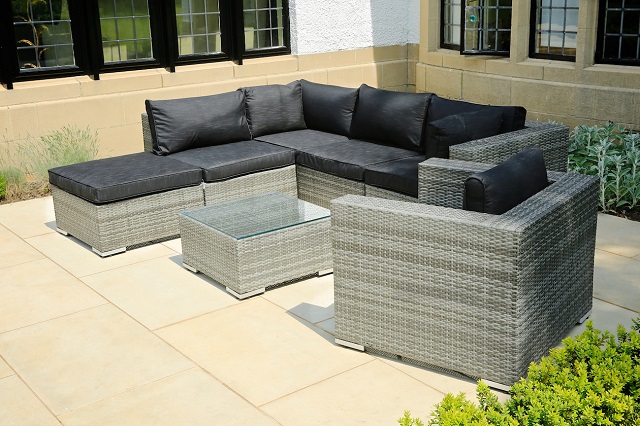 PAS-1119/L Shaped Poly Wicker Patio Garden Lounge Sofa Set