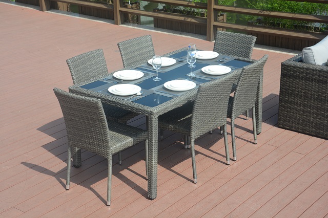 6 Seat Outdoor Wicker Backyard Restaurant Rattan Dining Table And Chairs
