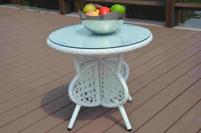 White Rattan Outdoor Dining Set Round Table And Two Chairs
