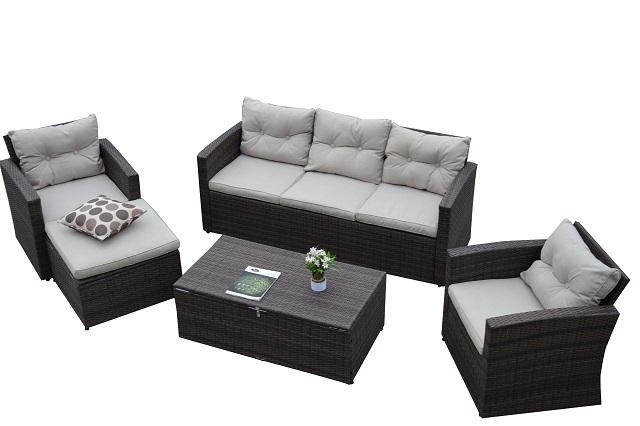 PAS-1125D/Garden Rattan Furniture Patio Sofa Set with Foot Stool