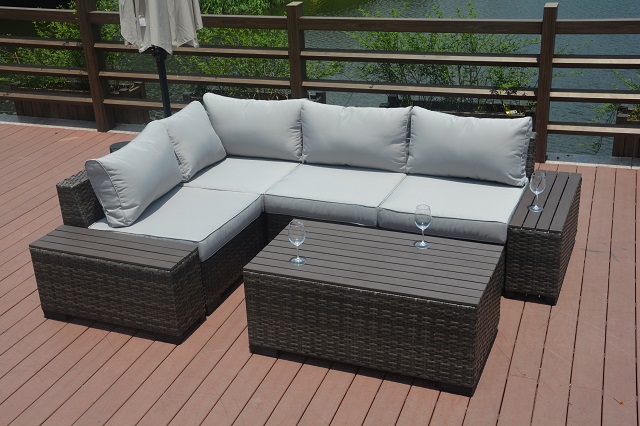 PAS-1106B/Modern Outdoor Plastic Wood Sectional Sofa Set with Cushion