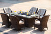 Patio Rattan Furniture Fire Pit Dining Set Table with 6 Chair
