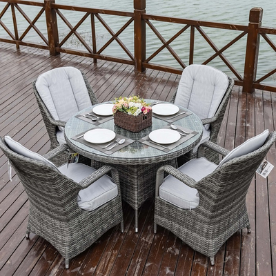4 Seat Garden Wicker Dining Sets with Double Layer Glass