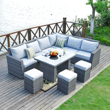 Outdoor Garden Rattan Furniture Corner Sofa Set with Ottoman