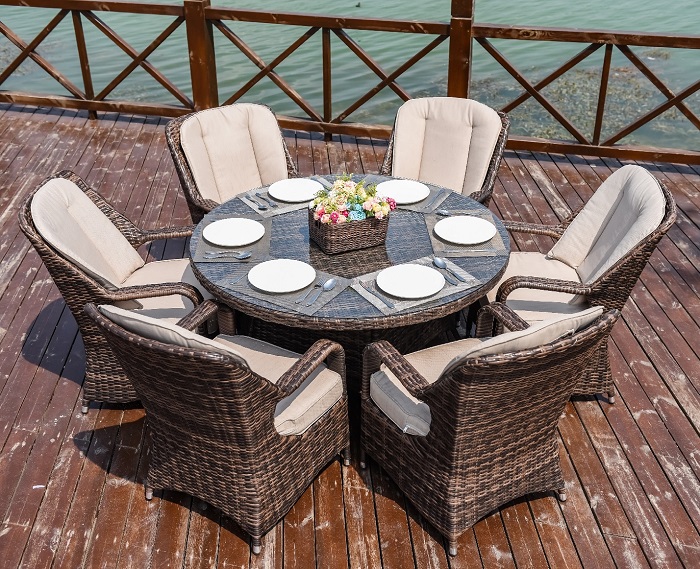 6 Seat Garden Rattan Table and Chairs for Restaurant