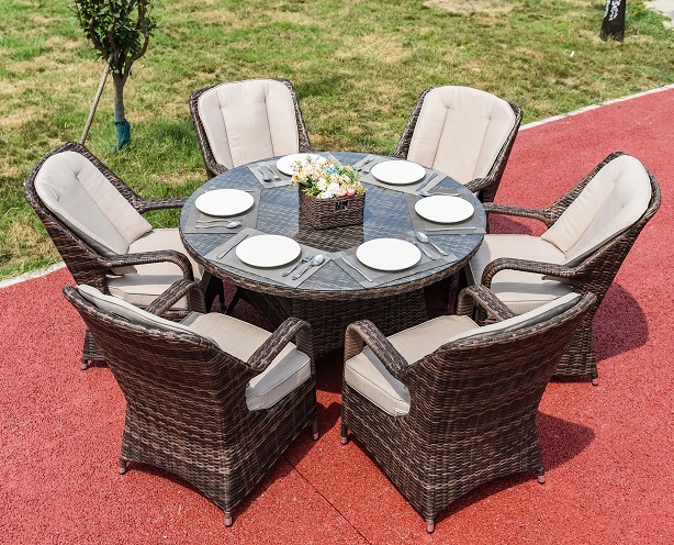 6 Seat Garden Rattan Table and Chairs for Restaurant